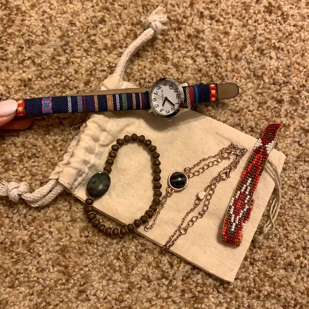 4 bracelets & a twice wrap around boho watch